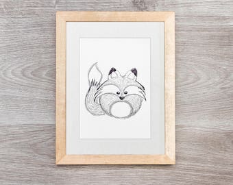 Fox illustration, handmade Fox drawing