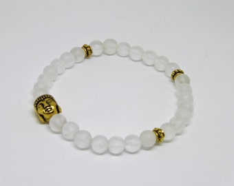 Buddha Bracelet Frosted Quartz Mala Beads Bracelet Yoga Bracelet Yoga Jewellery Bead Bracelet Hippie Bead Bracelet Wrist Mala