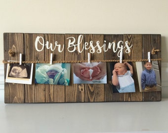 Baby Picture Frame- New Baby Gift- Wood Picture Frame- Baby Shower Gift- Photo Display- Photo Frame- Blessings Sign- Family wall Decor