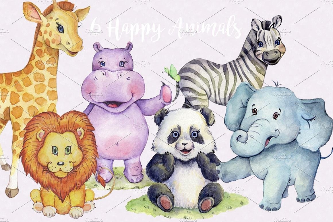 SALE Watercolor Animals animalszoo animals forest