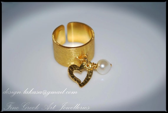 Chevalier Ring Heart with Pearl Sterling Silver Gold-Plated One Sized Ring Jewerly Lakasa e-shop