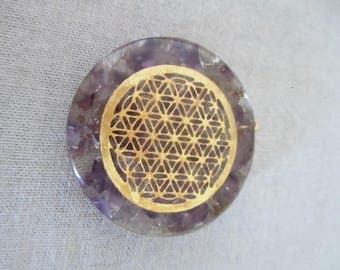 Amethyst pendant Orgonite flower of life & rock crystal.