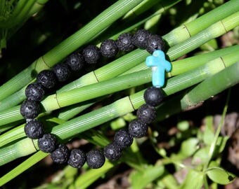 Lava bead diffuser bracelet with cross or single bead