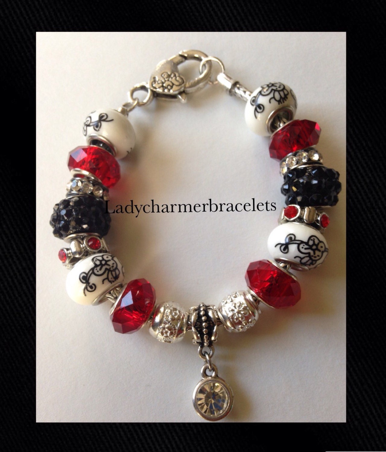 European Style Charm Bracelet Red/Black/White