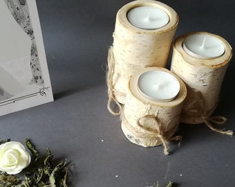 Wooden candle holder. Set of 3 pcs. Wooden candlestick. Tree candle holder. Birch candle. Wood tealight holder. Wooden Tea Light Holder.