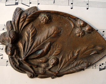 Antique French Art Nouveau Chestnut Tree bronze tray c1920