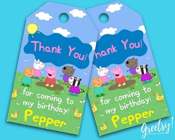 Peppa Pig Thank You Tags Peppa Pig Birthday Favor Tags Peppa