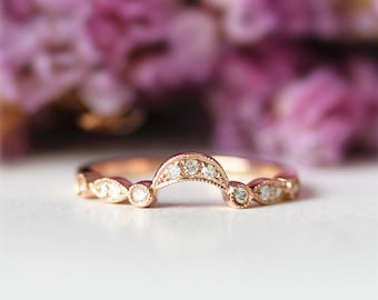 14K Rose Gold Wedding Band Half eternity Diamond Band Curved Band Match Band Chevron Wedding Band Curved Wedding Ring Promoise Ring