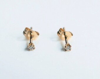 Tiny Diamond Stud Earrings 14k Solid Gold Diamond Stud Earrings Small Simple Dainty Cartilage Helix Earrings Gift for Her Everyday Jewlery