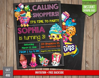SHOPKINS Invitation - Shopkins Invite, Editable Text PDF Birthday Party Shoppies Invitation, Instant Download