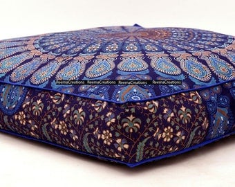 Bohemian Mandala Design Indian Square Floor Cushion Pillow Cover Ottoman Pouf Home Decorative Ottoman Handmade Hippie