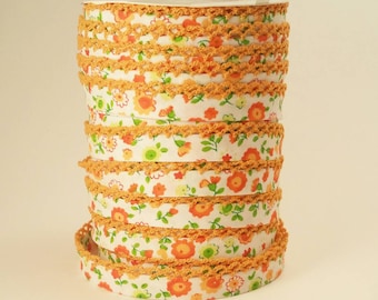 Picot Crochet Lace Edge Double Fold Bias Tape Binding Orange Trim White Floral