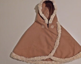 Girls Brown Poncho with Fur Trim
