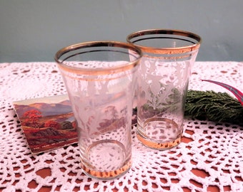 Vintage Whisky Glasses - Vintage Whiskey Glasses - Scotch - Vintage Shot Glasses - Scottish Thistle Glasses - Pair of Thistle Glasses - Two