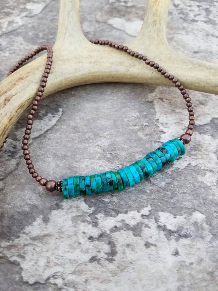Real Antique Turquoise and Copper Beaded Cherokee Inspired