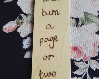 Wood Pyrography Bookmark- 'Have a brew and turn a page or two.'