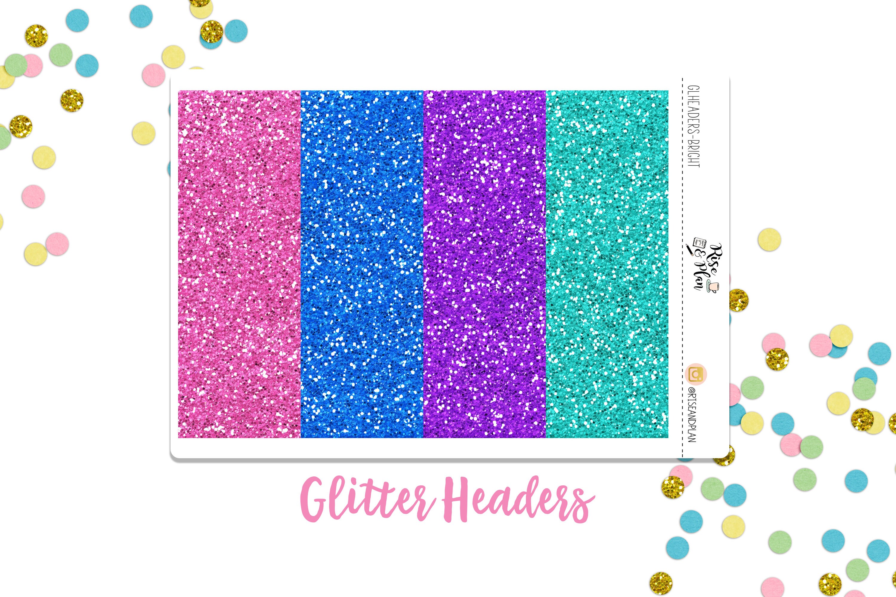 Bright Glitter Headers Planner Stickers