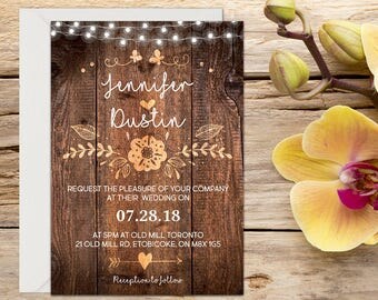 Printed Rustic Wedding Invitation, Rustic wedding, Country Wedding, Printable Wedding, Printed Invitation, Wedding invitation