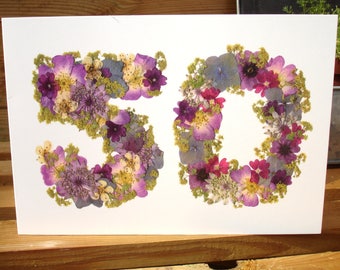 No 50, Blank Card, 50th Anniversary Card, Mom 50th Anniversary, Nan 50th Anniversary, Cards for Gardeners, English Pressed Flower PRINT