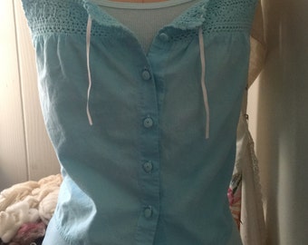Hand dyed baby blue upcycled vintage top