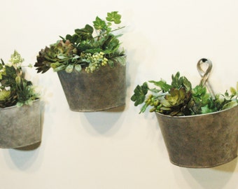 Galvanize Tin Wall Pot, Wall Decor, Home Decor, Farmhouse style, Metal pots, Fixer Upper Style, Farmhouse Kitchen, Wall Herb Garden, tin