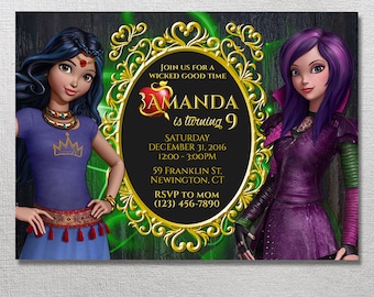 Descendants Invitation, Descendants Birthday, Descendants Party, Disney Invite, Evie Printables, Mal Digital Printable, Magic Card Invites
