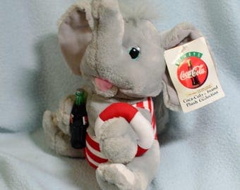 Coke, Coca Cola Brand plush Elephant, 1993 tagged, 8"
