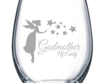 Personalized Godmother Gift, Wine Glass with Fairy Godmother Design, Elegant Will You Be My Godmother Gift, Godmother Wine Glass