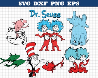 Dr Seuss Svg,The Cat in the Hat,Dr. Seuss Svg,Thing 1,Thing 2,Cutting file,Cricut Files,Printable Cat in Hat,Silhouette Files