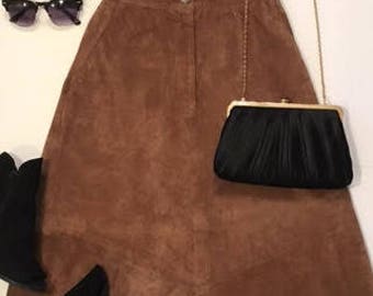 Vintage Bohemian Talbots Genuine Leather Suede Long Skirt with Pockets