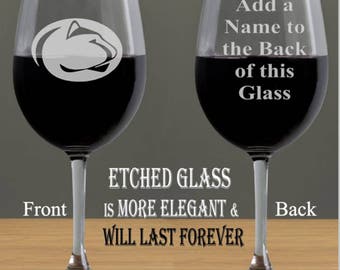 Penn State Etched Wine Glass, Alumni, Personalized Gift, Penn State Football, College Gift Ideas, Penn State University, Etched Wine Glass