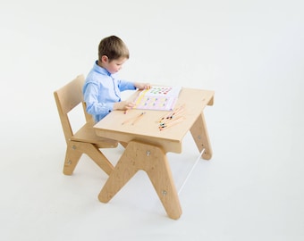 Children table and chair set. Grows up with kid. Kids desk / Children desk / Kids chair / Toddler table and stool / Children chair / Table
