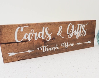 Wedding table sign, rustic wedding decor, gift and card sign, wedding guest sign, wooden wedding plaque, present table sign, thank you board