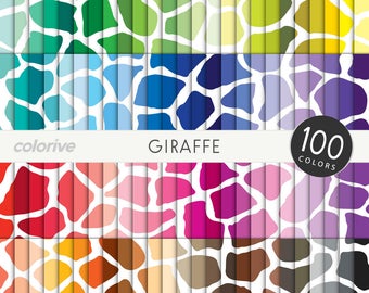Giraffe digital paper 100 rainbow colors animal print brights pastels neutrals printable scrapbooking paper