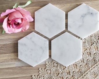 Marble Coasters Set of 4 Natural Hexagon