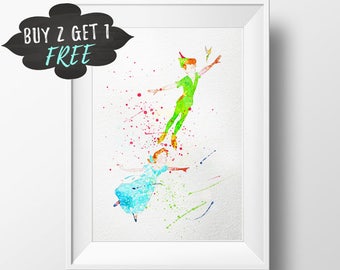 Peter Pan Art Print Poster, Wendy Wall Art Nursery Decor, Peter Pan Printable Watercolor Instant Download, Modern Nursery Wall Art Print