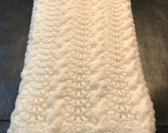Handmade White Cable-knit Baby Blanket
