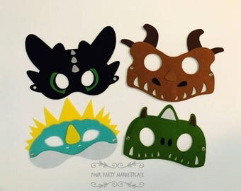 SET OF 4 How to Train a Dragon Party Mask,How to Train a Dragon Birthday,Toothless Dragon,How to Train a Dragon Party Favors,Dragon Mask