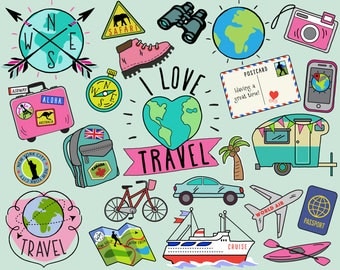 Travel Clipart, summer clipart, bullet journal stickers, travel clip art, summer clip art, summer travel clipart, vacation clipart