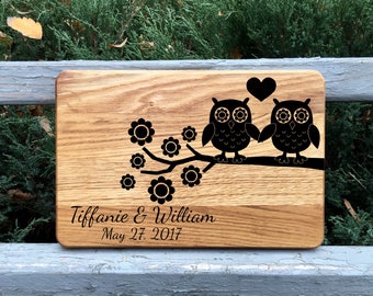 Cutting board, Personalized cutting board, Wedding gift, Gift for couple, Bridal shower gift, Anniversary gift, Wood cutting board, Owl