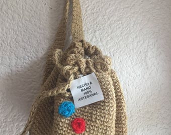 Woven jute bag embroidered