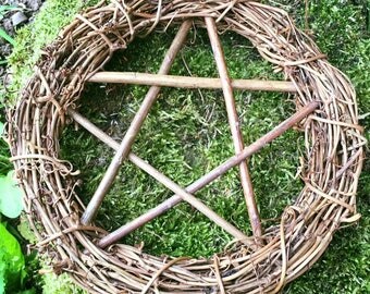 12inches in diameter. Pentacle Wreath, Hand Crafted from Willow.