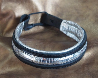 Silver Sequin and Leather Show Brow Band