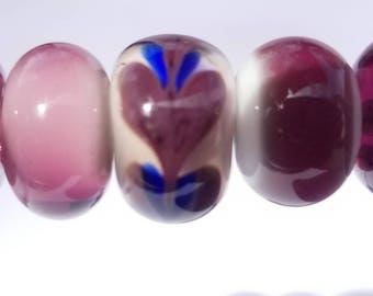 5 purple Lampwork beads, handmade one of a kind