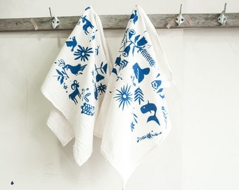 Dishtowel Set—Blue Otomi Print