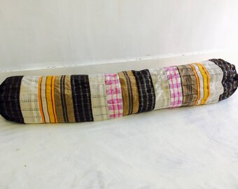 Vintage Asoke Long Bolster Pillow Cushion. African Textile. Cotton And Metallic