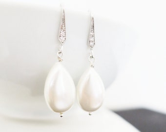 Pearl Drop Earrings, Bridal Pearl Earrings, Bridal Drop Earrings, Pearl Wedding Earrings, Wedding Jewelry for Brides, Bridal Jewelry, Large