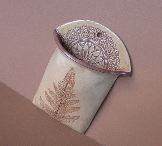 ceramic fern wall pocket vase . handmade pottery . ferns