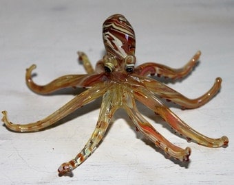 Caramel Color Glass Octopus Sculpture