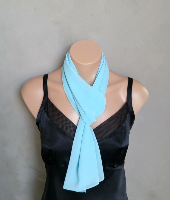 Aqua Sheer Summer Skinny Chiffon Scarf - Light Greenish Blue Scarf - 56 X 12 inches